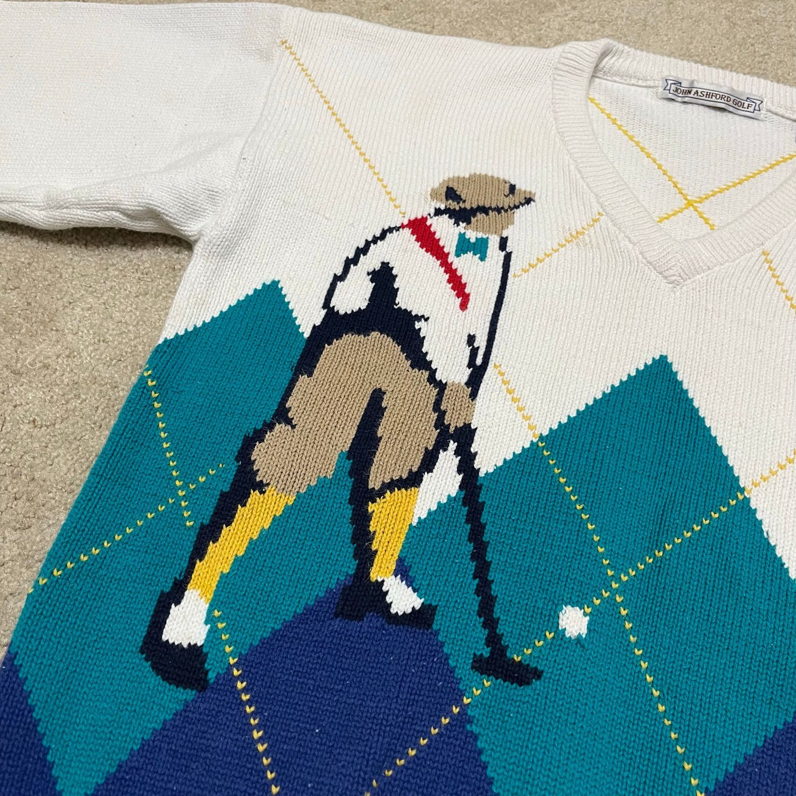 John Ashford Vintage John Ashford Golf Knit Sweater V-Neck Argyle 90s Size US L / EU 52-54 / 3 - 3 Thumbnail