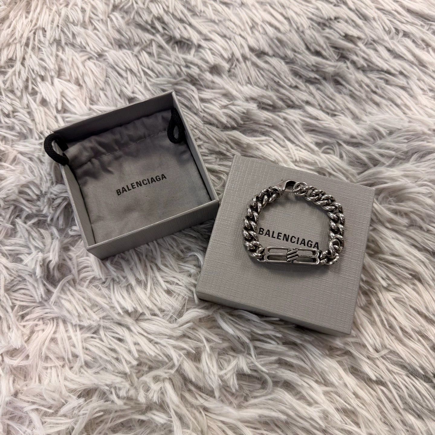 balenciaga double ring bb bracelet in silver