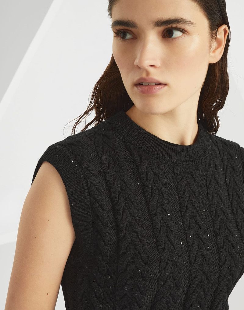 Brunello Cucinelli o1la1rc1a0326 Knitted Vest in Black Size XL / US 12-14 / IT 48-50 - 3 Thumbnail