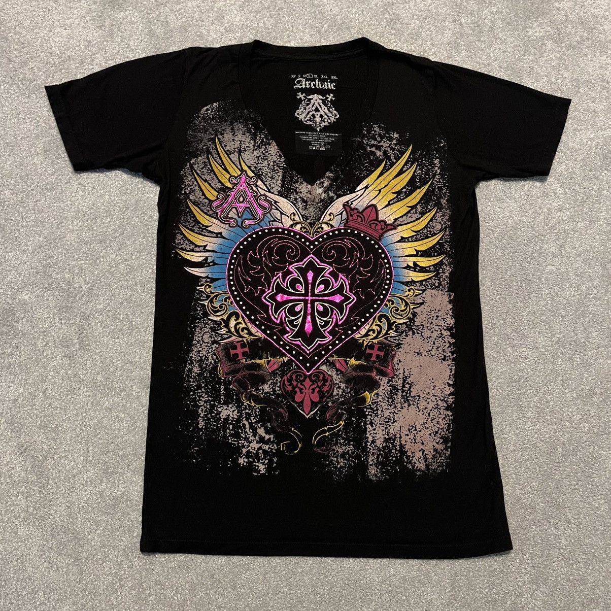 Affliction × Vintage Vintage Y2K 2000s Archaic Affliction Cross Heart Graphic Tee Size L / US 10 / IT 46 - 1 Thumbnail