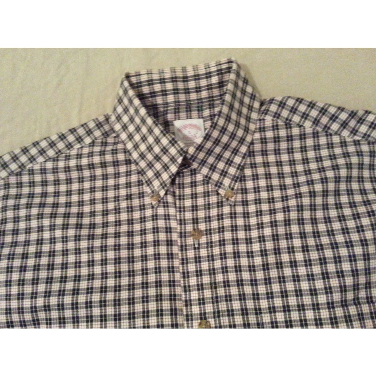 Brooks Brothers VINTAGE Brooks Brothers Shirt Plaid Mens S Black Cotton Button-Up Size 36R - 3 Thumbnail