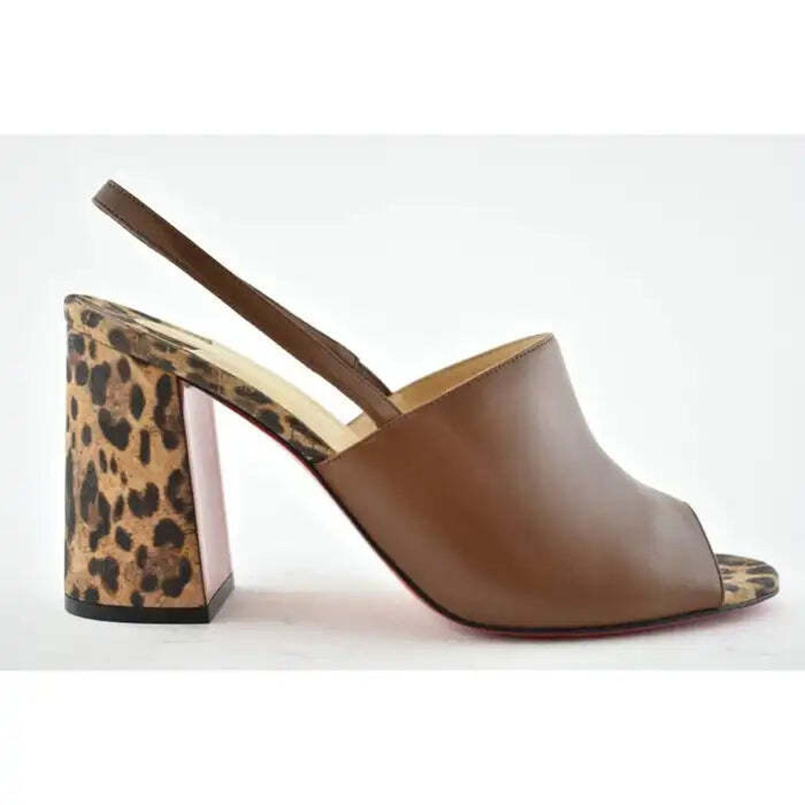 Christian Louboutin Pigasling 85 Brown Leopard Rio Slingback Block Heel Pump 36 Size US 6 / IT 36 - 1 Thumbnail