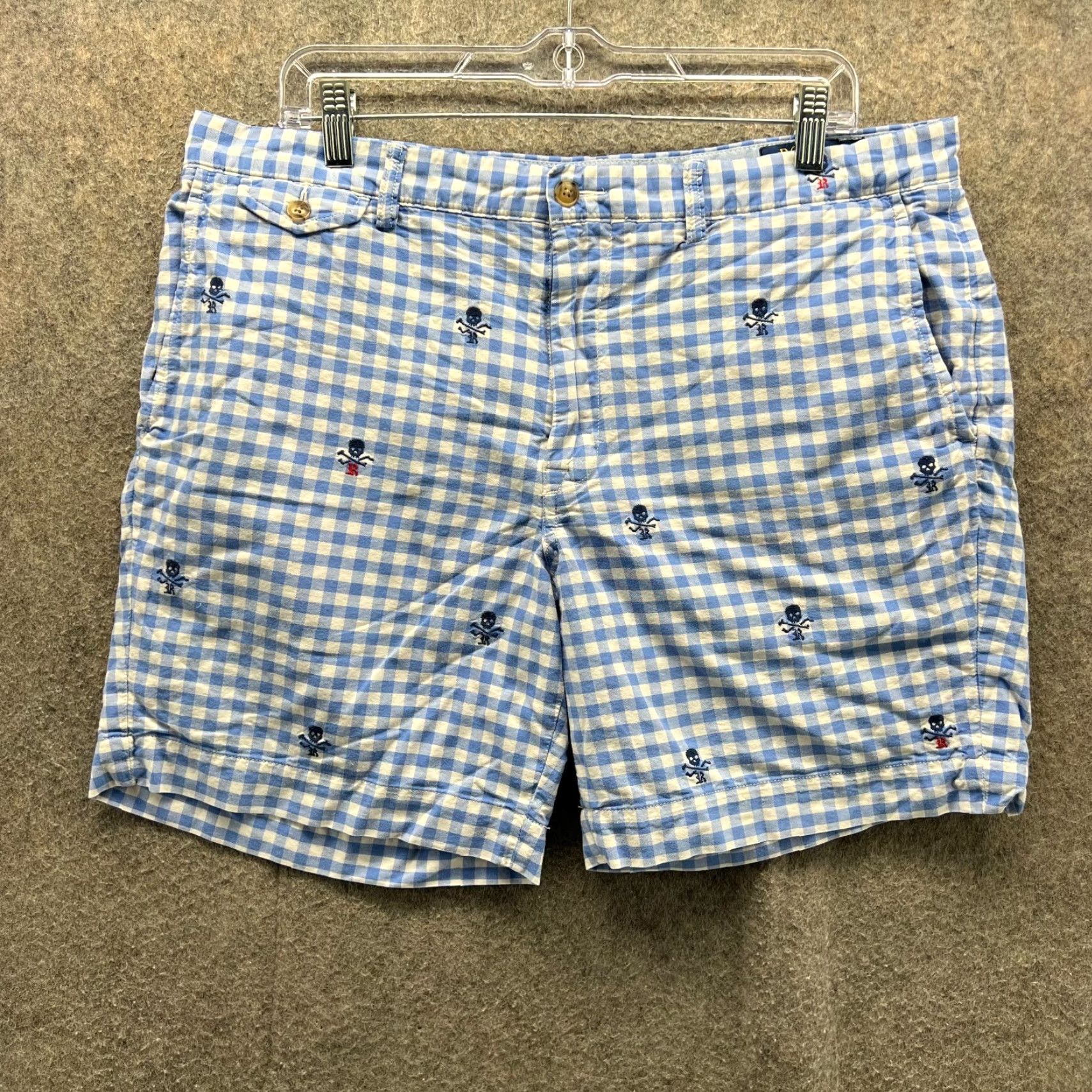 Polo Ralph Lauren Polo Ralph Lauren Shorts Mens 36 Blue White Gingham Skull Embroidered Cotton AOP Shirt? Size US M / EU 48-50 / 2 - 2 Thumbnail