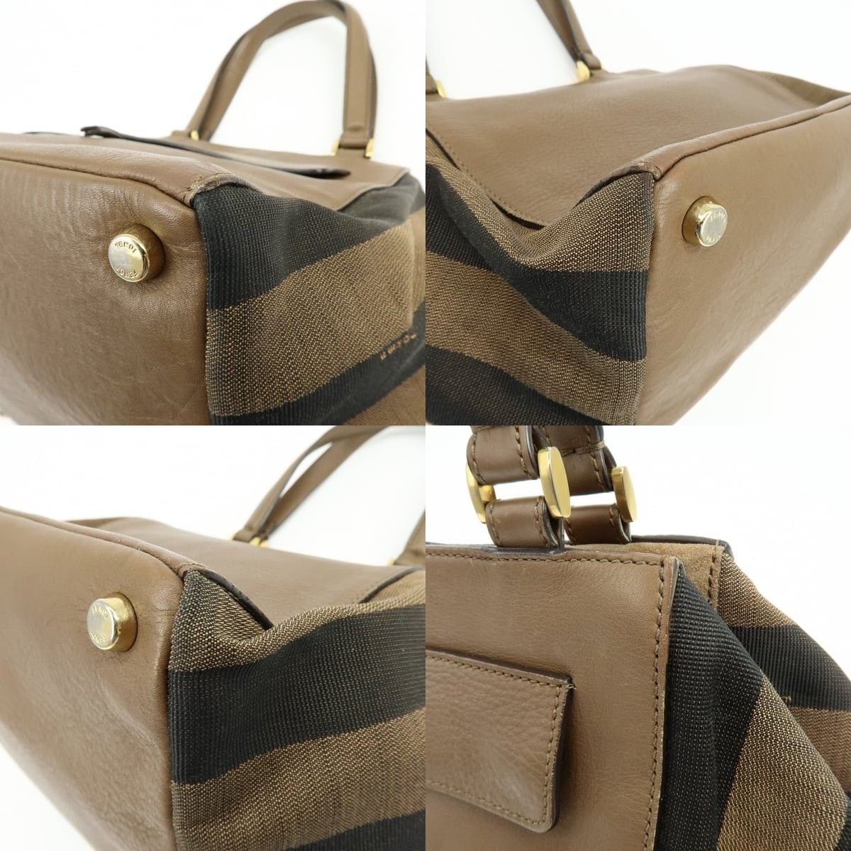 Fendi Fendi Pequin Leather Canvas Tote Brown Size ONE SIZE - 5 Thumbnail