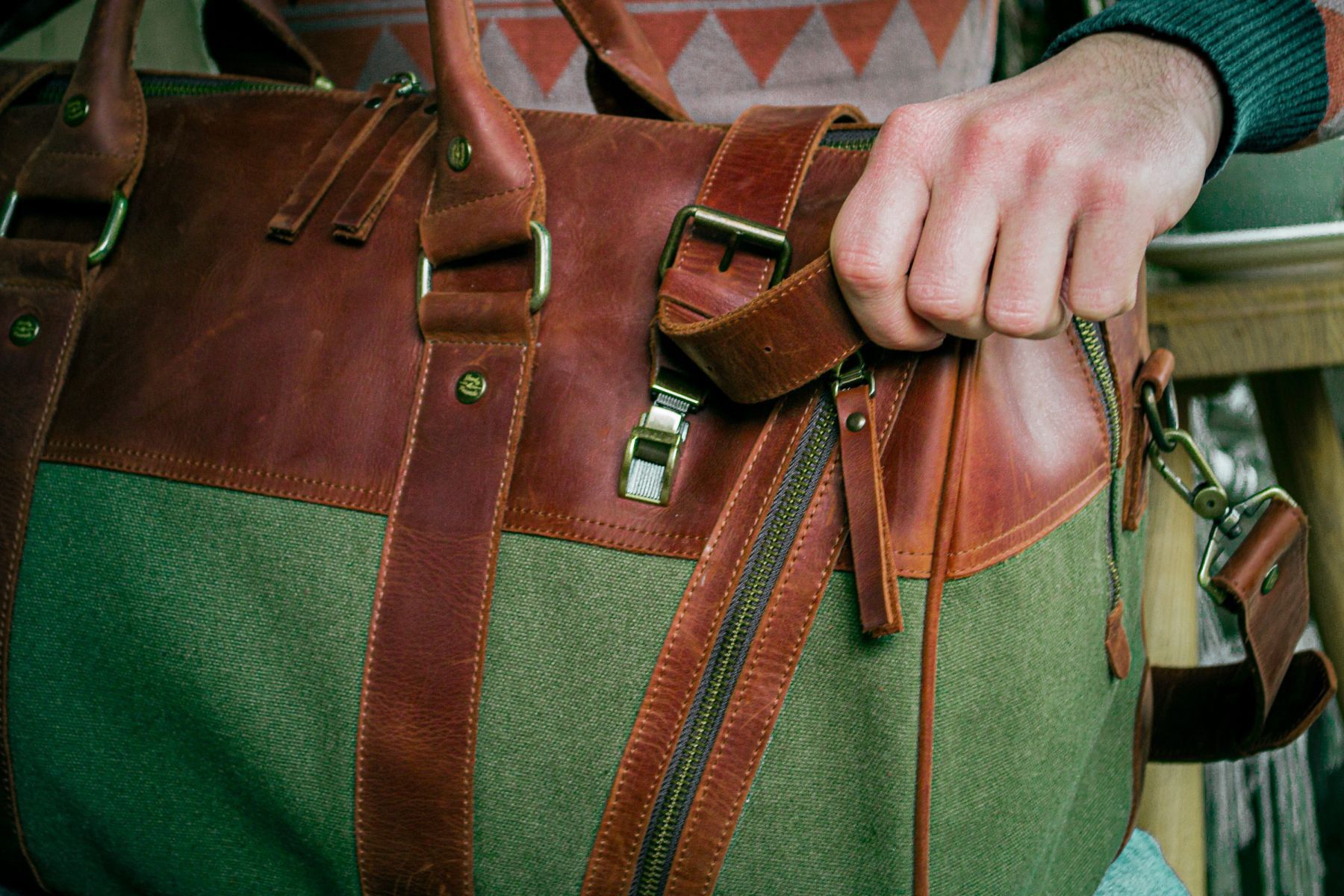 Handmade Genuine leather and thick canvas. Leather Weekender Size ONE SIZE - 8 Thumbnail