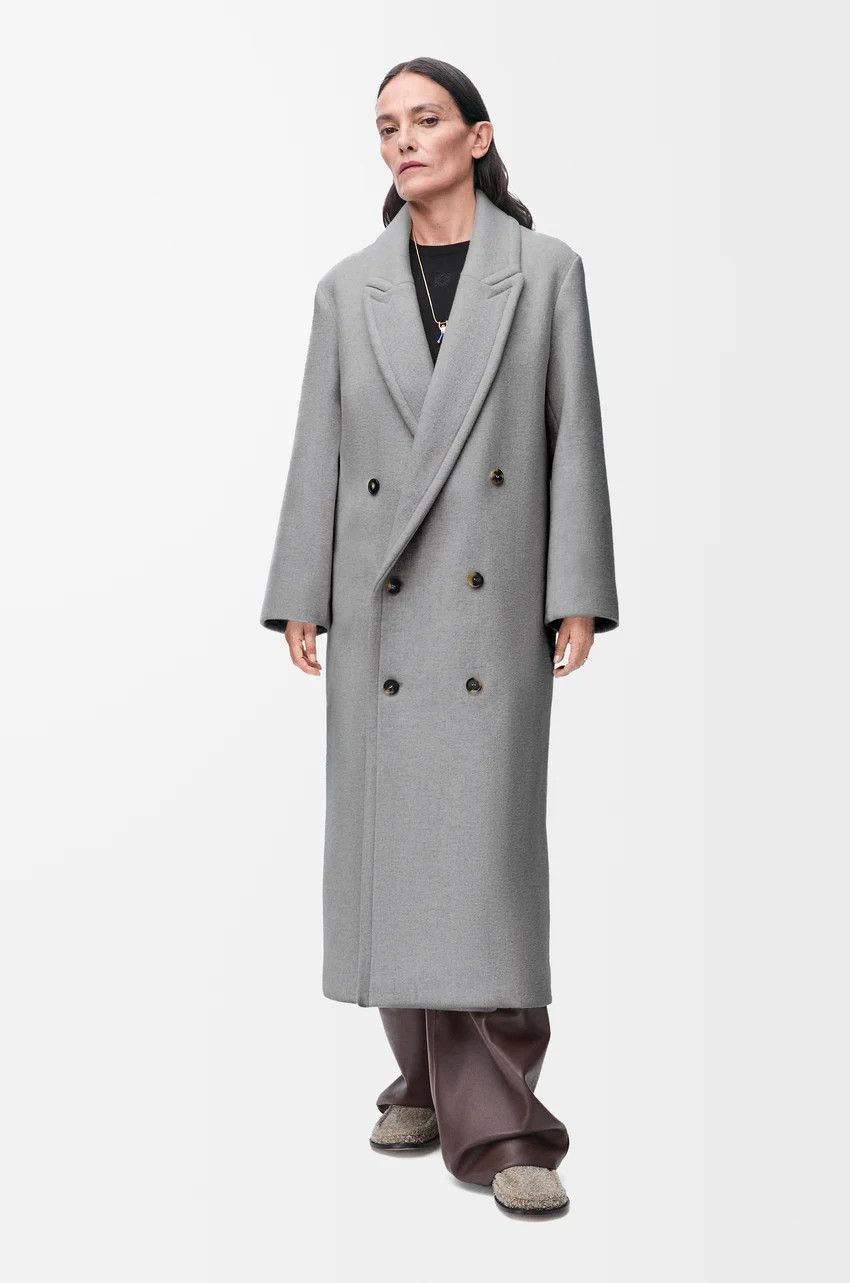 Loewe o1loc1c0525 Double Breasted Coat in Cashmere Light Grey Size XS / US 0-2 / IT 36-38 - 3 Thumbnail