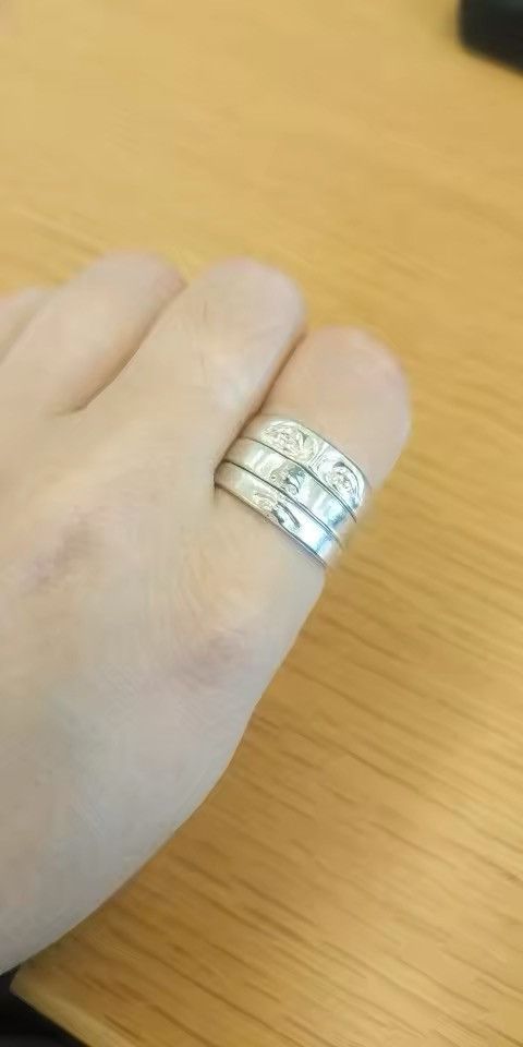 Jewelry Silver Color Face Three Stack Finger Ring ( 7/8/9) Size ONE SIZE - 5 Thumbnail