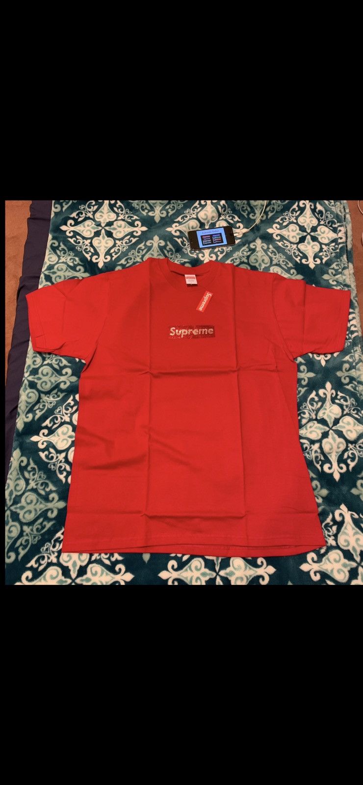 Supreme × Swarovski DSWT Supreme Swarovski Box Logo Tee Red Large Size US L / EU 52-54 / 3 - 3 Thumbnail