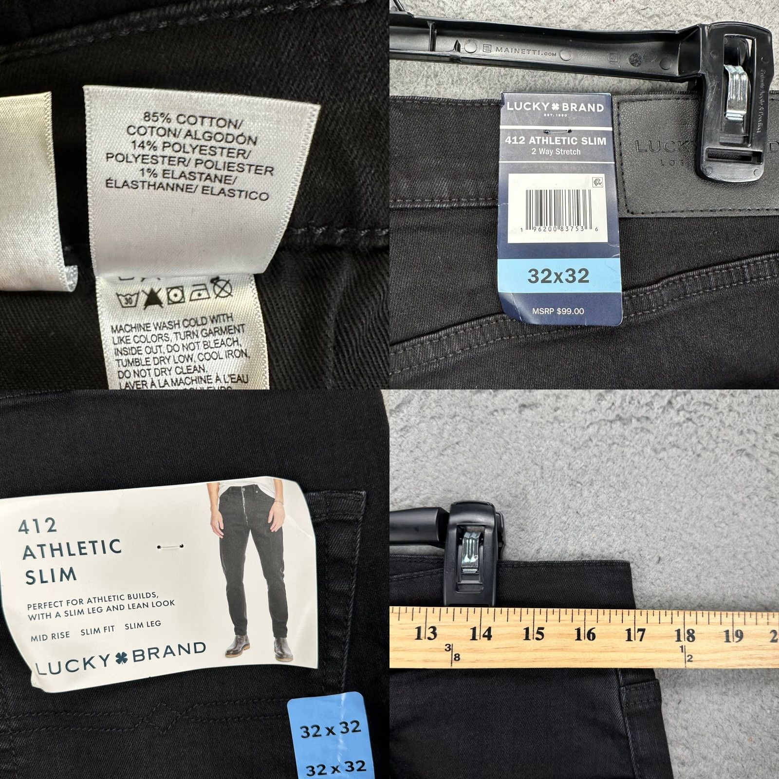 Lucky Brand Lucky Brand 412 Mens Slim Jeans 32X32 Black Distressed Mid Rise Jeans Slim Fit Mens 32 Inseam 32 Mock Tag NEW Size US 32 / EU 48 - 8 Thumbnail