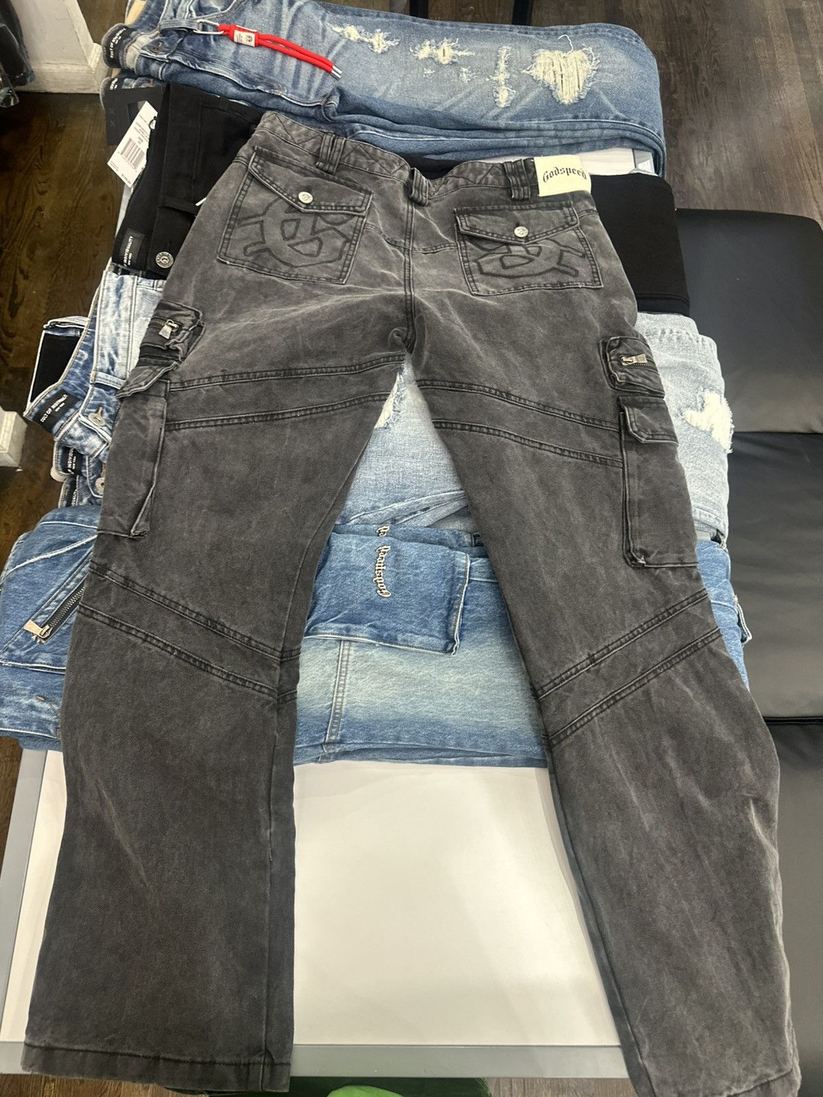 Godspeed GODSPEED ROCKSTAR FLARE GREY WASHED CARGO PANTS Size US 36 / EU 52 - 2 Thumbnail