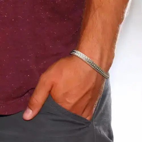 Jewelry Metal Colour Stainless Steel Bali Foxtail Chain Bracelet in Silver, Men's