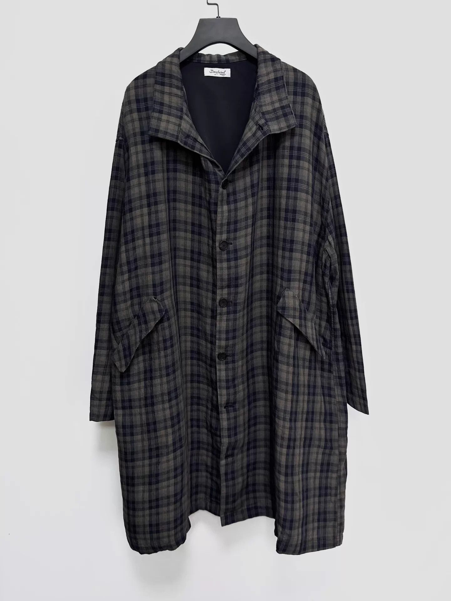 Bergfabel Bergfabel 18SS Oversize Linen Blue Grey Check Coat Size US S / EU 44-46 / 1 - 1 Thumbnail