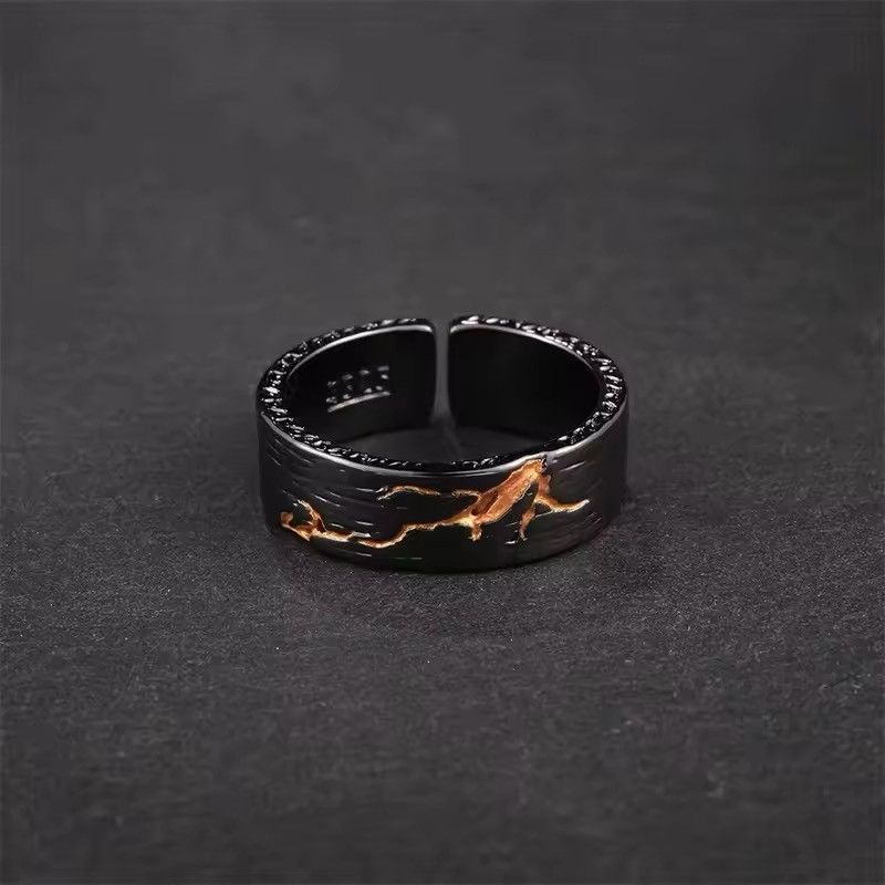 Jewelry Gold Black Collision Lava Adjustable Ring Size ONE SIZE - 3 Thumbnail