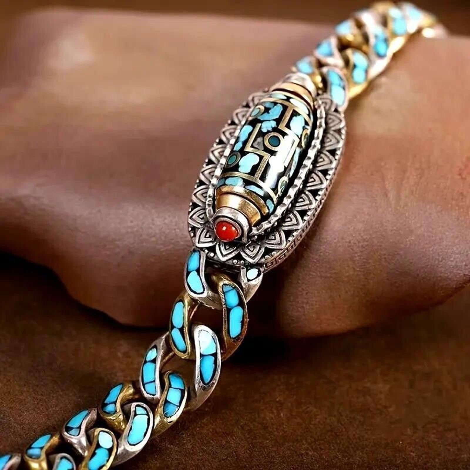 Other Unisex Faux Turquoise & Coral Silvertone Copper Bracelet Size ONE SIZE - 2 Thumbnail