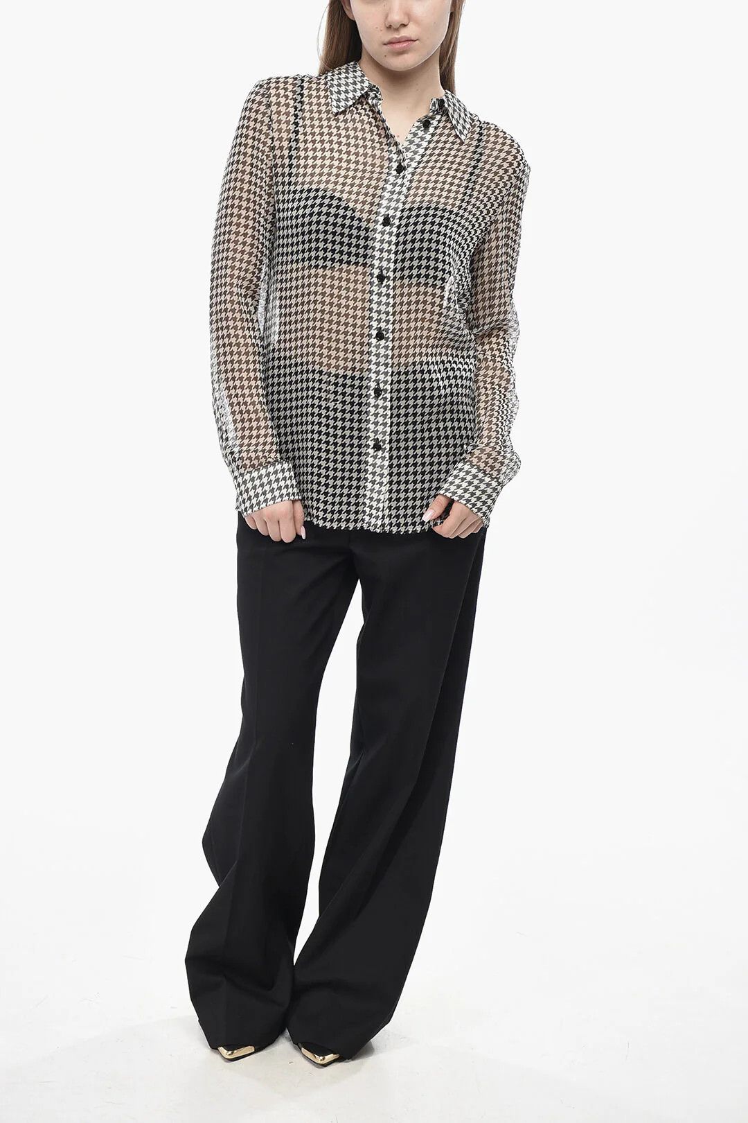 Burberry og1mm0426 Silk Chiffon Shirt in Black & White Size S / US 4 / IT 40 - 4 Thumbnail