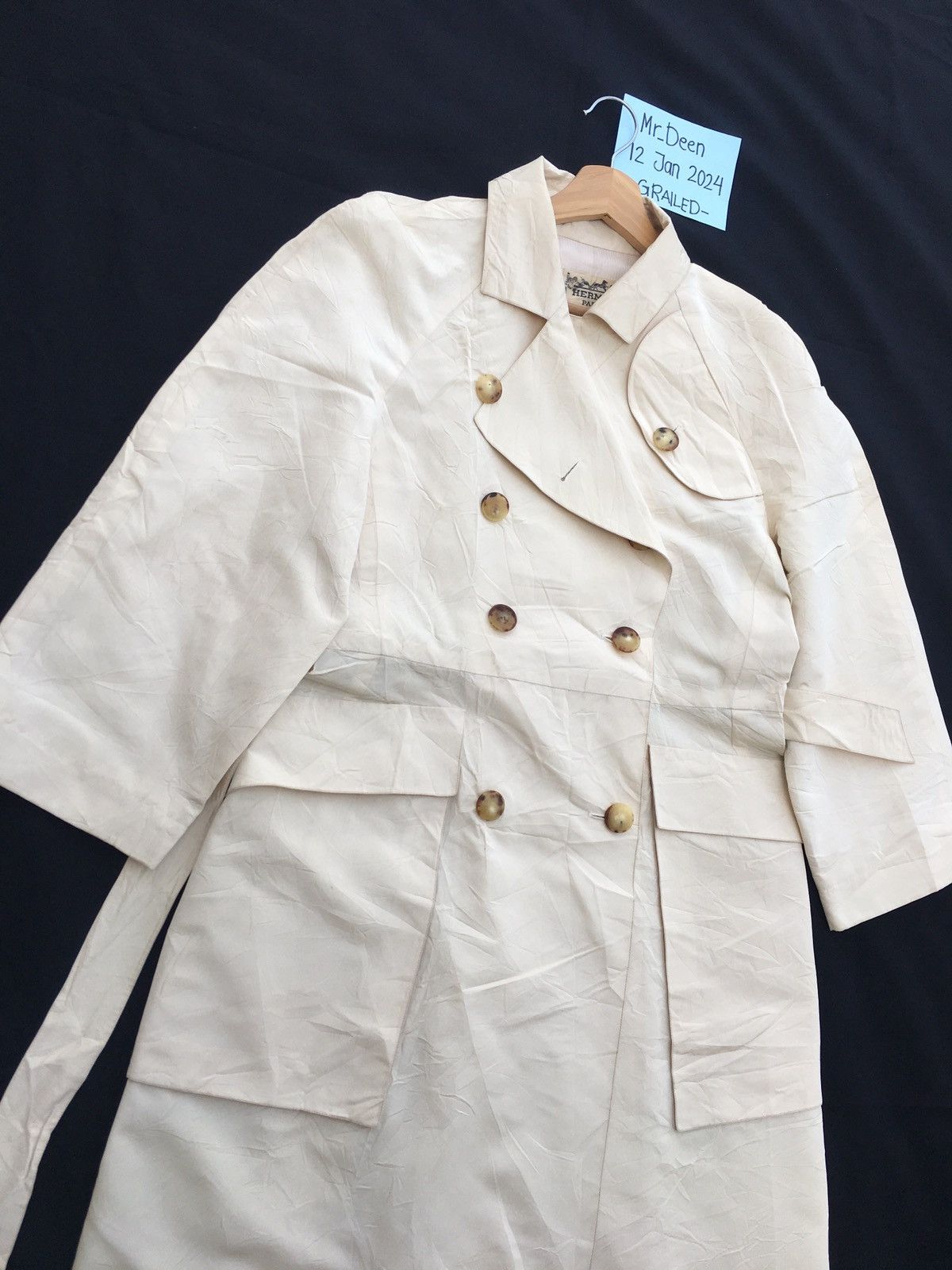 Hermes Vintage 90s HERMÈS Trench Coat Double Breasted Coat Size M / US 6-8 / IT 42-44 - 7 Thumbnail