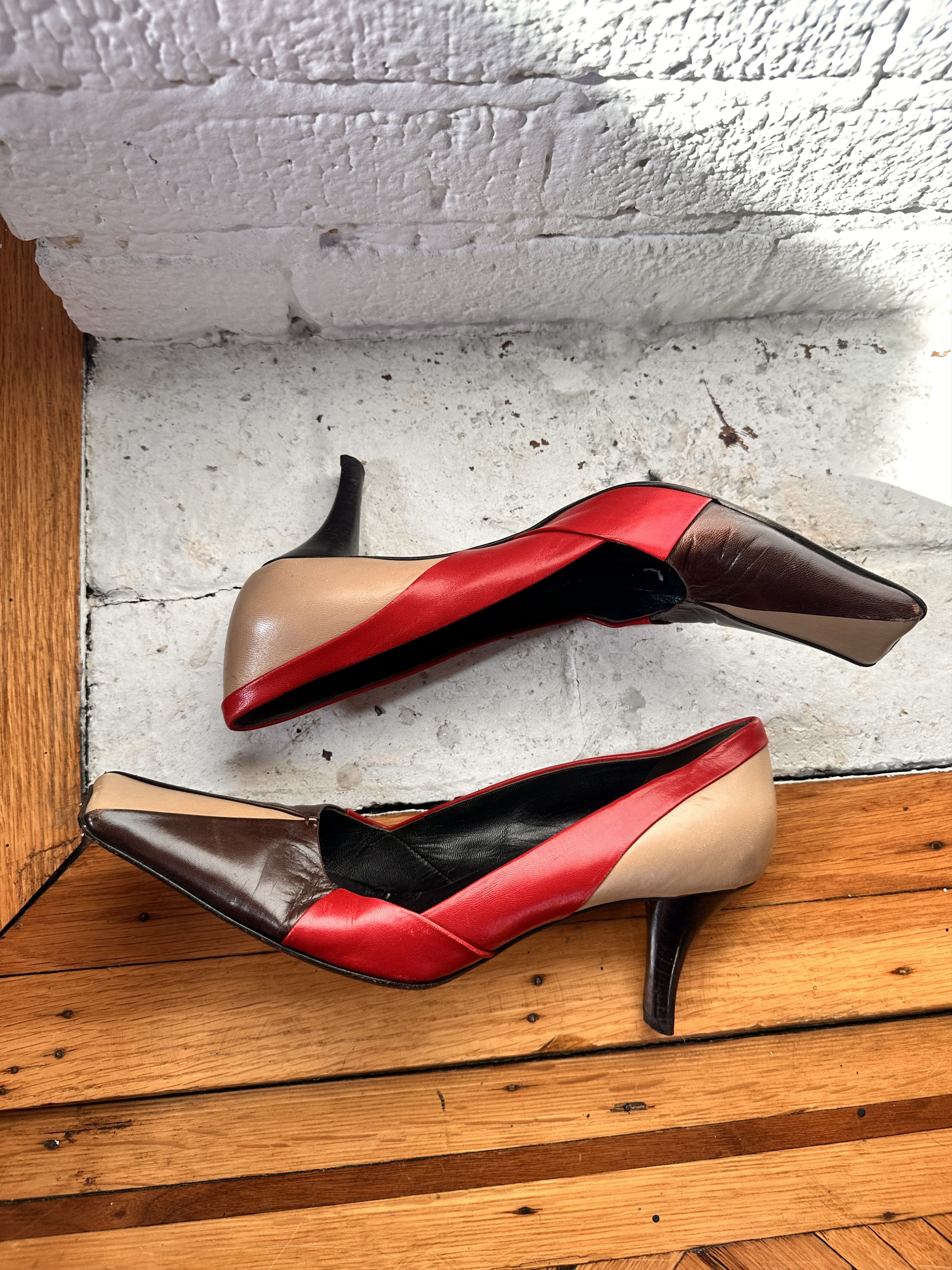 Prada VINTAGE PRADA BROWN RED SQUARED TOE HEELS _ 7.5 US Size US 7.5 / IT 37.5 - 4 Thumbnail