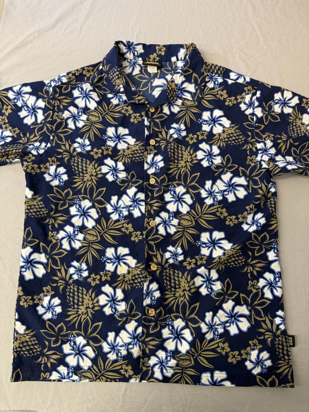 Designer ODO Blue Hawaiian Shirt Button Up Plumeria / Pineapple Size US XL / EU 56 / 4 - 1 Thumbnail
