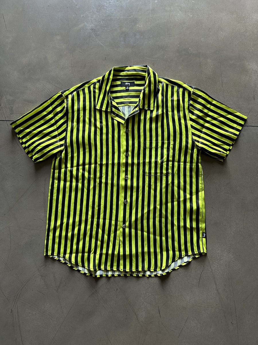 Stussy green and black striped shirt