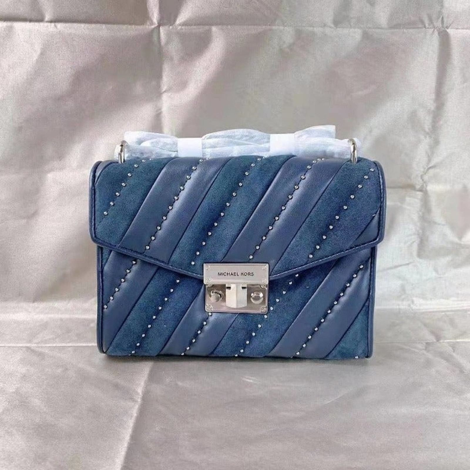 Michael Kors 35F1Sx0L2U Rose Flap Shoulder Navy Bag W/tags in Blue, Women's