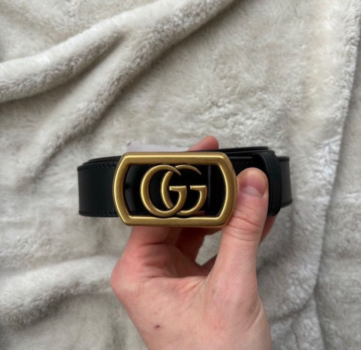 Gucci Gucci Gold/Black GG Marmont Leather Belt Size 44 - 1 Thumbnail