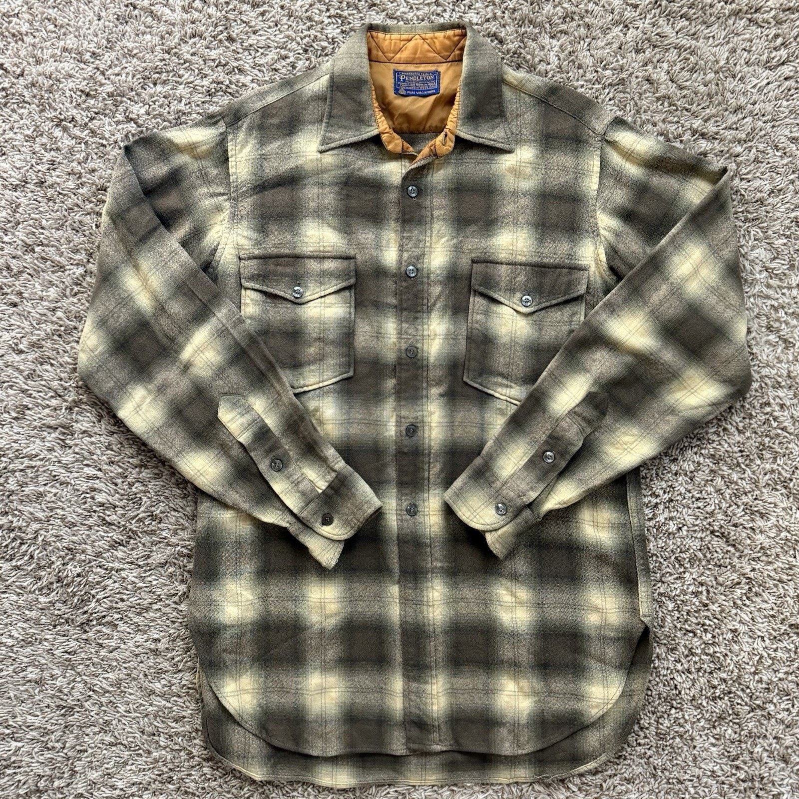 Pendleton × Vintage Vintage Pendleton Shadow Plaid Green Brown Wool Button Shirt Size US M / EU 48-50 / 2 - 1 Thumbnail
