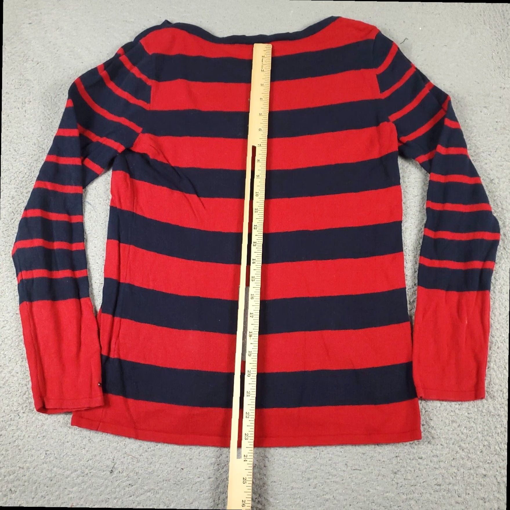 Tommy Hilfiger Tommy Hilfiger Long Sleeve Striped Pullover T-Shirt Women's Medium Red Cotton Crew Neck Size M / US 6-8 / IT 42-44 - 6 Thumbnail