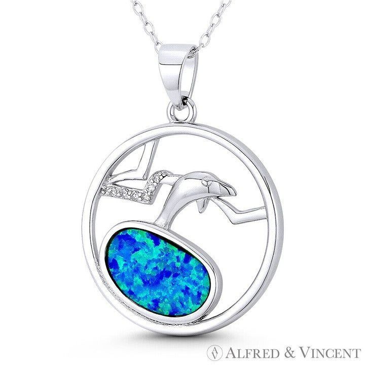 Other Dolphin Sealife Charm Boho Lab-Created Opal & CZ Pendant Size ONE SIZE - 1 Preview