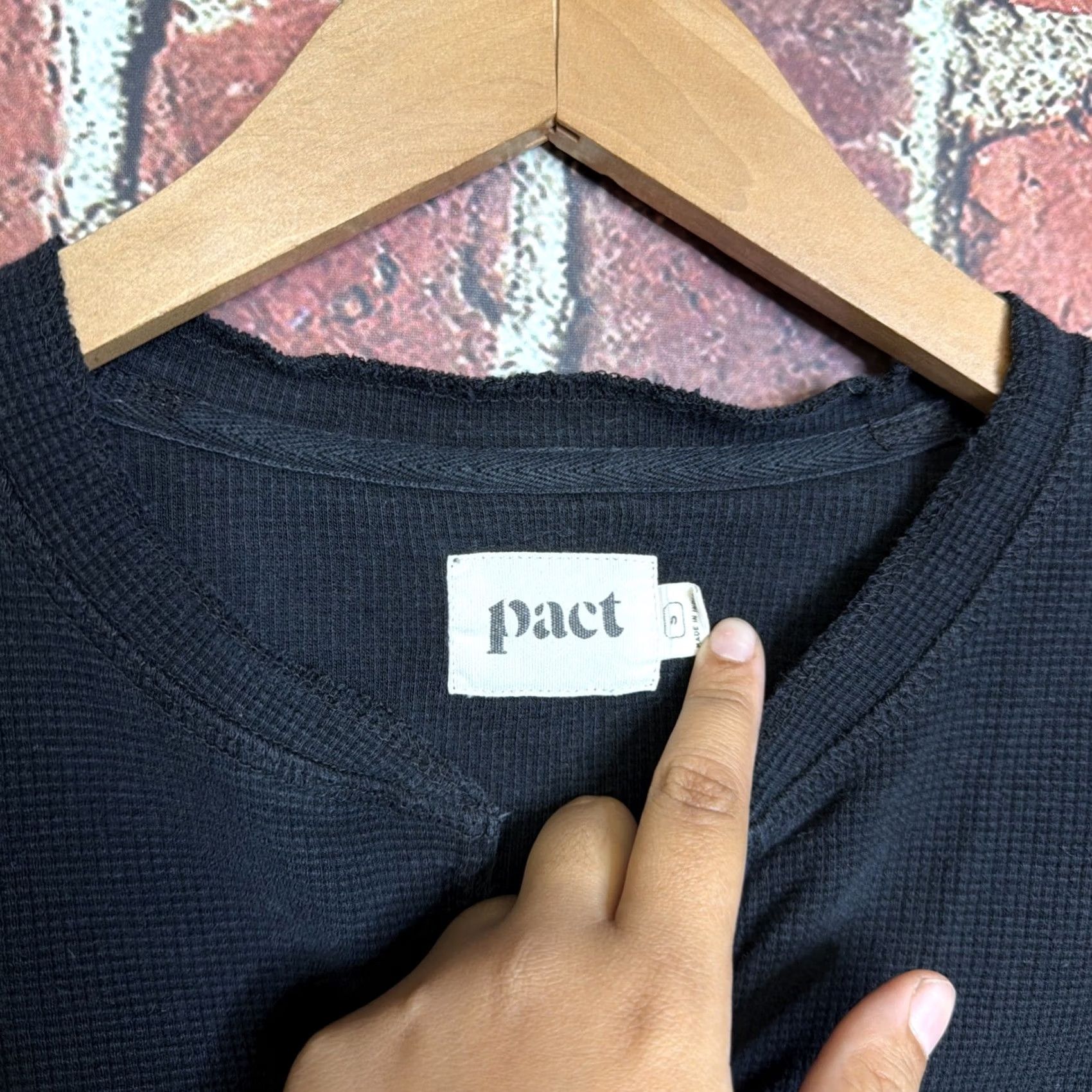 Vintage PACT Womens Shirt Small Black Waffle Knit Thermal Henley Organic Cotton Size S / US 4 / IT 40 - 2 Thumbnail