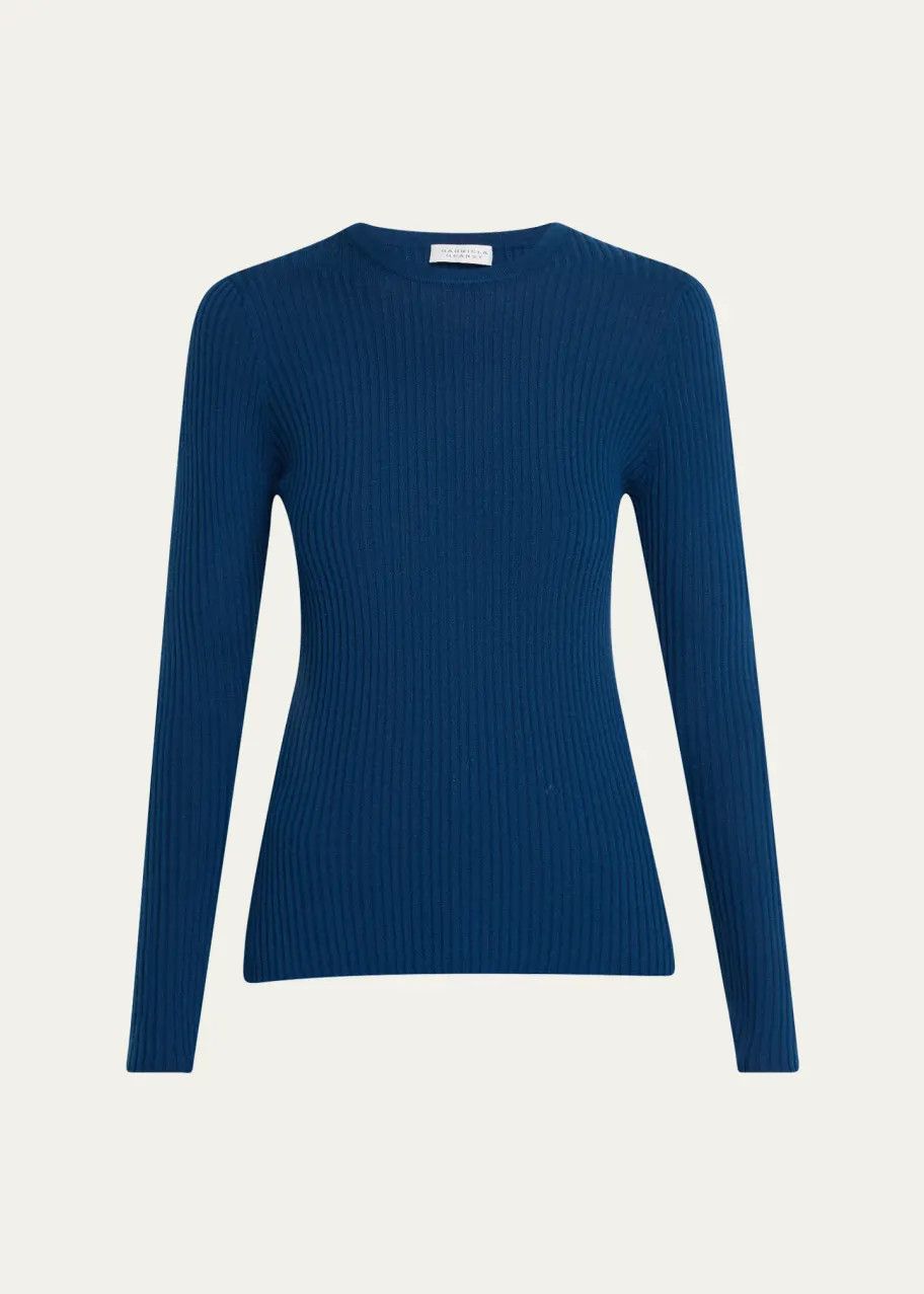 Salvatore Ferragamo o1s1rm0526 Browning Long-Sleeve Cashmere-Silk Top in Blue Size XS / US 0-2 / IT 36-38 - 1 Preview