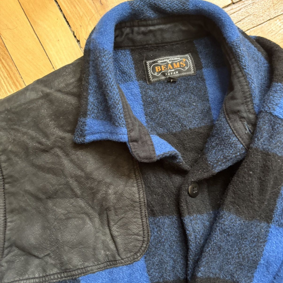Beams Japan × Beams Plus × Vintage Vintage Japanese Beams+ Wool & Cow Leather Flannel Overshirt Size US S / EU 44-46 / 1 - 6 Thumbnail