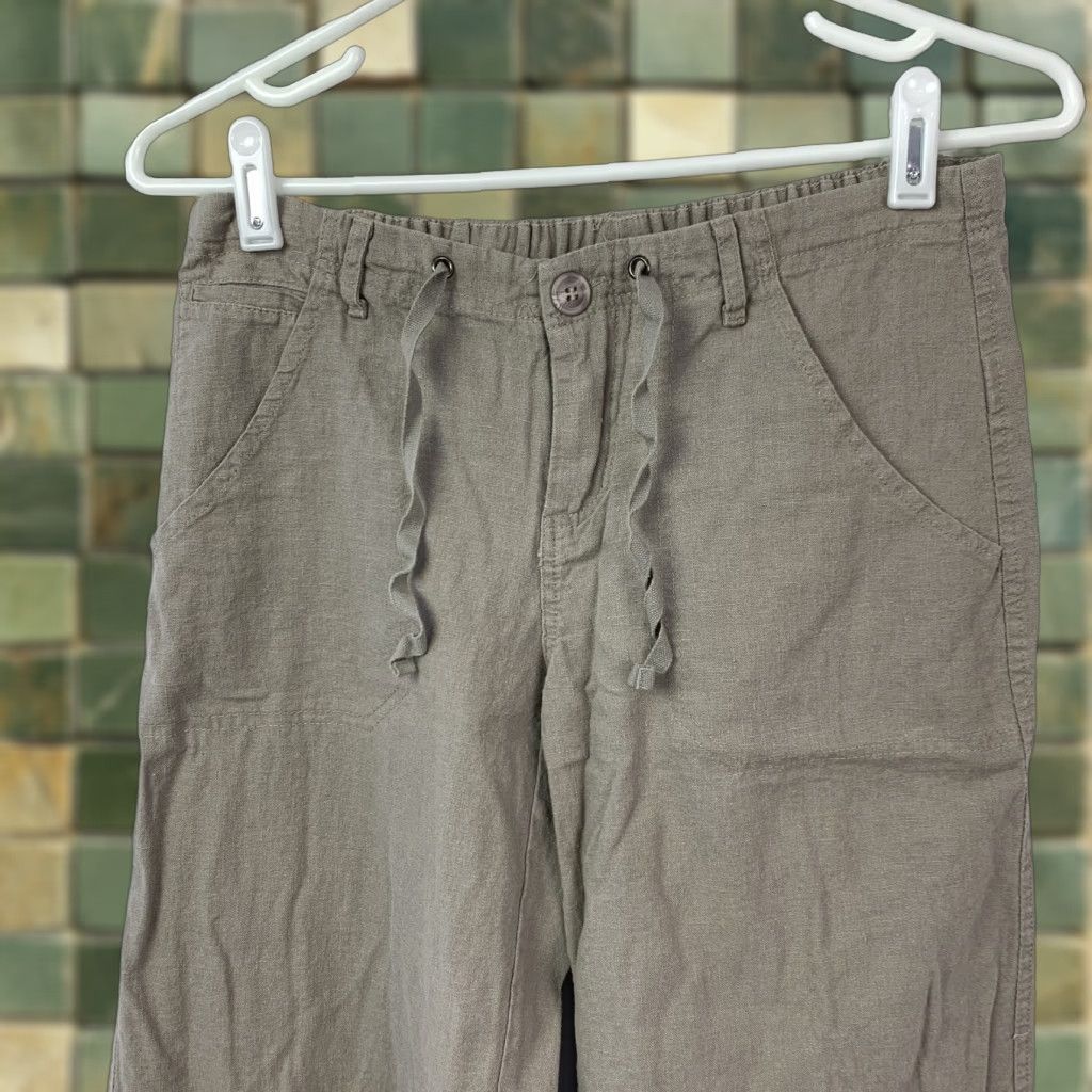 Vintage Just Living Women's XS Khaki Linen Blend Wide Leg Drawstring Elastic Waist Pants Size 26" / US 2 / IT 38 - 1 Thumbnail