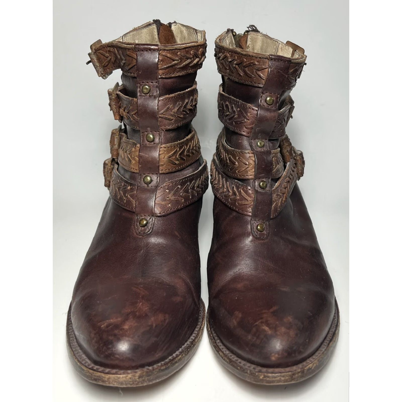 FREEBIRD FREEBIRD BY STEVEN Women's Bootie Brown Leather Distressed Roper Ankle Zipper Buckle 8 Modern Bohemian Size US 8 / IT 38 - 4 Thumbnail