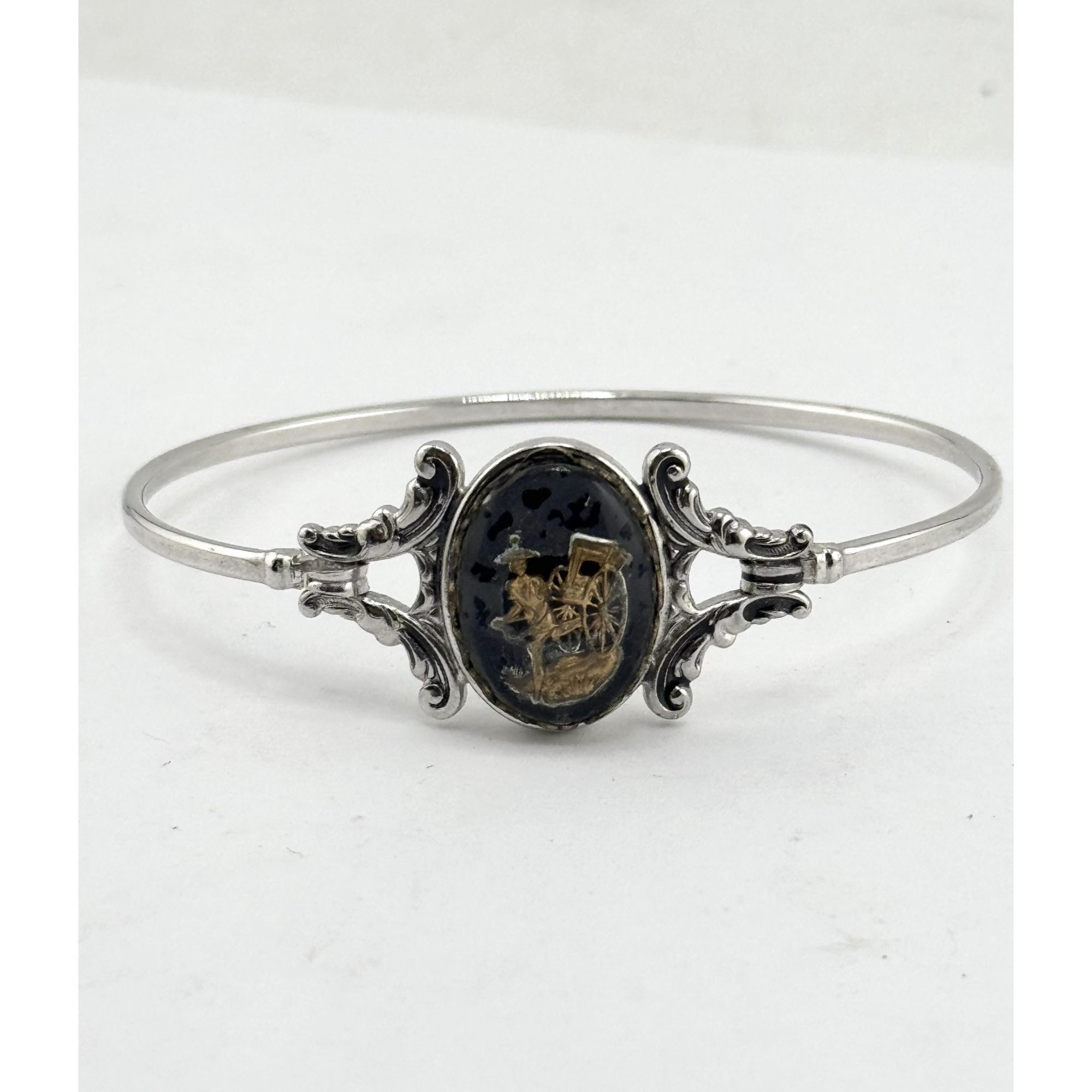 Vintage Asian reverse bubble glass cuff bangle bracelet