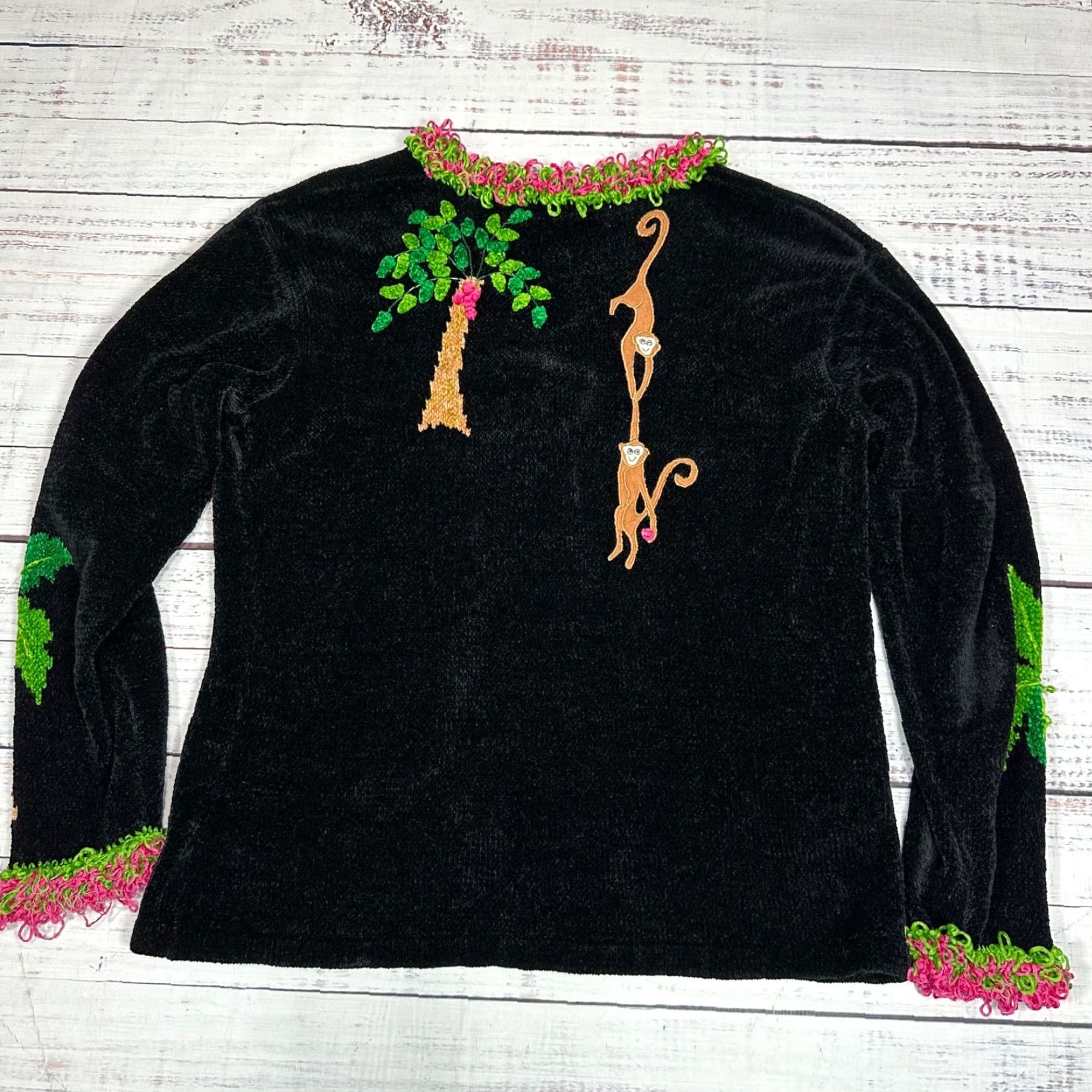 Vintage That Sweater Womens Sweater Black M Monkey Chenille Art To Wear Pullover Size M / US 6-8 / IT 42-44 - 5 Thumbnail