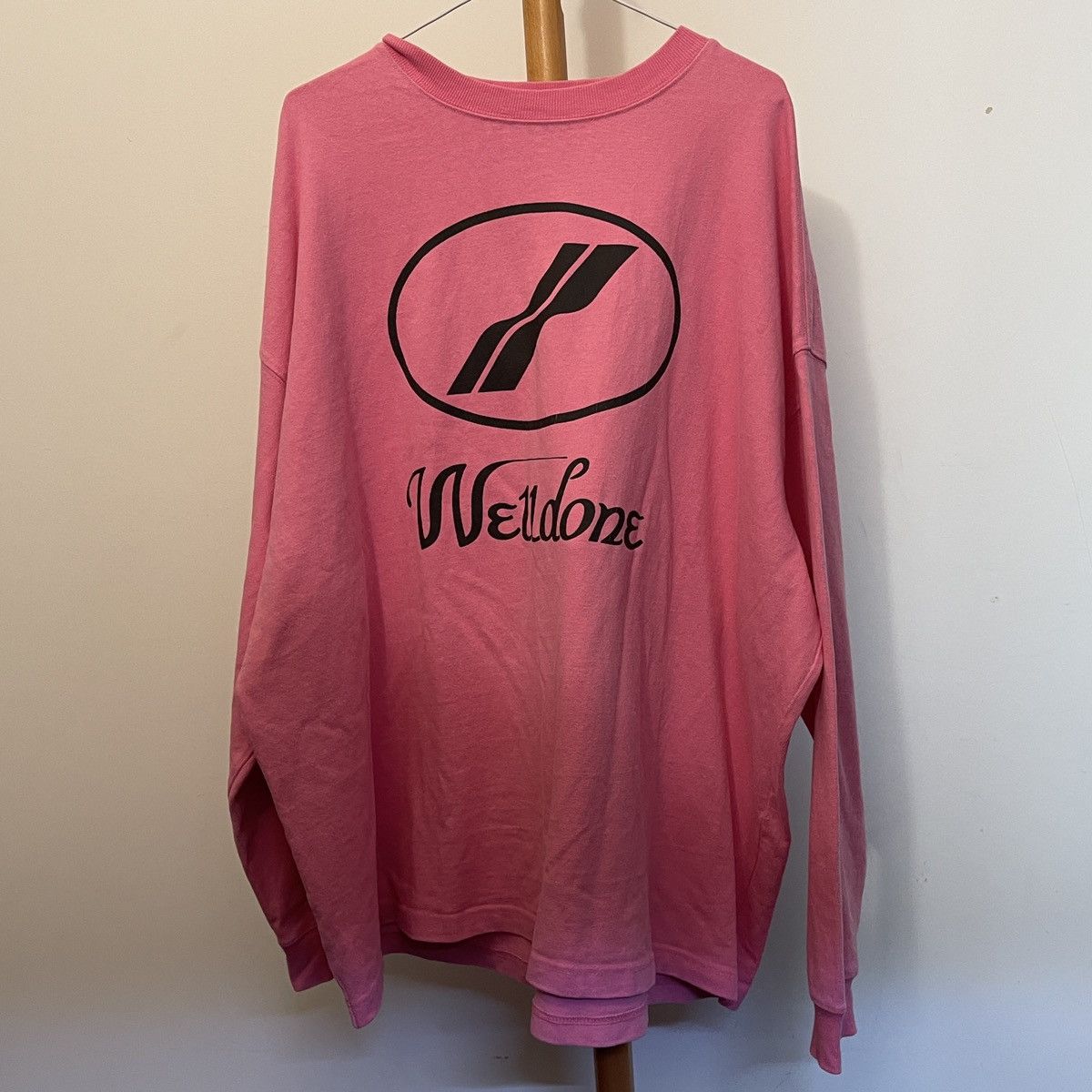WE11DONE We11done welldone pink logo print long sleeve shirt