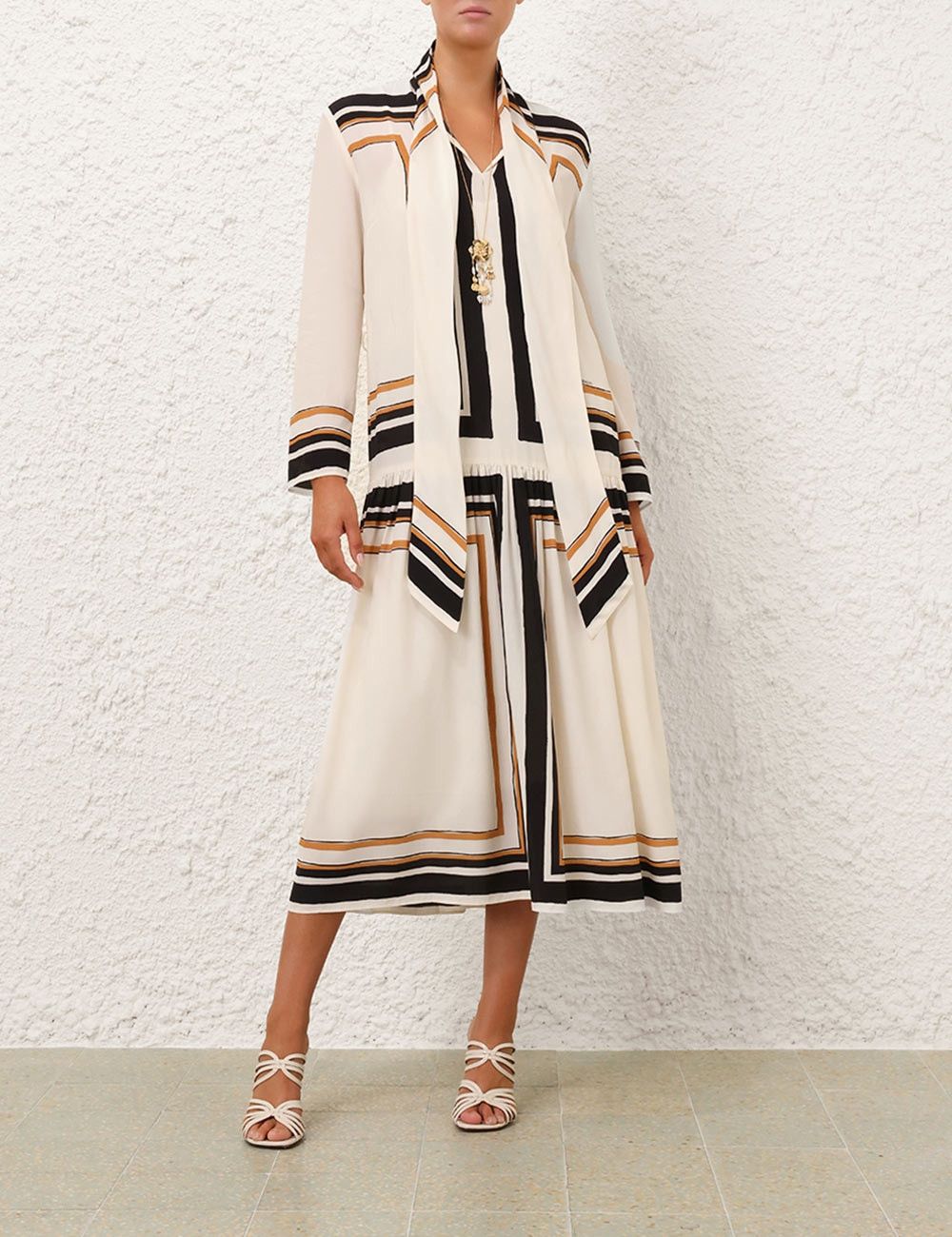 Zimmermann oc11z1025 Tie Neck Midi Dress in Multicolor Size L / US 10 / IT 46 - 7 Thumbnail