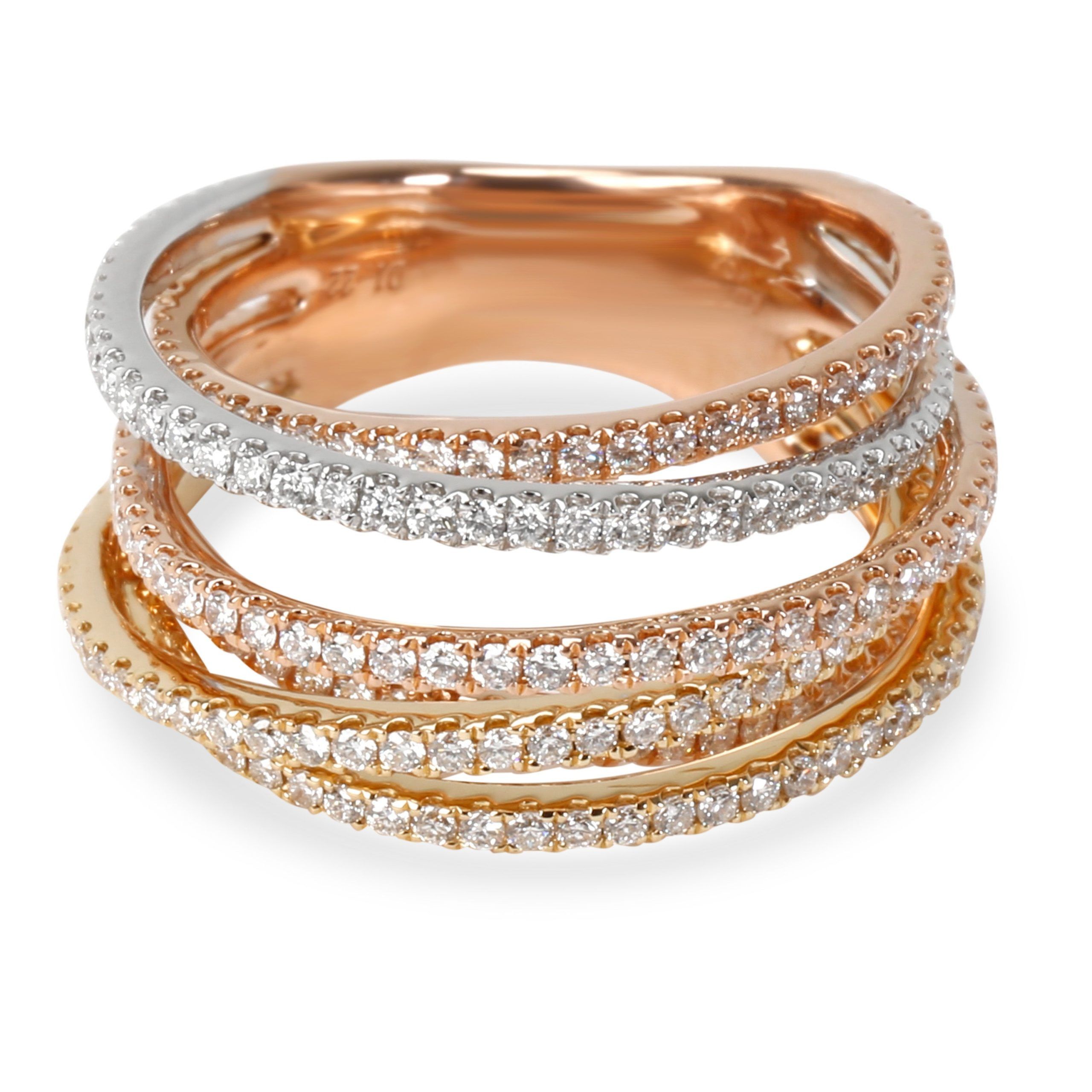 6 Row Crossover Diamond Ring in 18K 3 Tone Gold (1.22 CTW)
