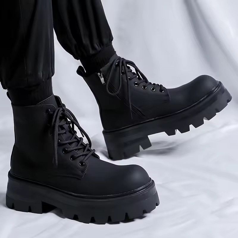 Japanese Brand Matte Black Split Leather Chunky Combat Boots - Heavy Lug Size US 9 / EU 42 - 5 Thumbnail