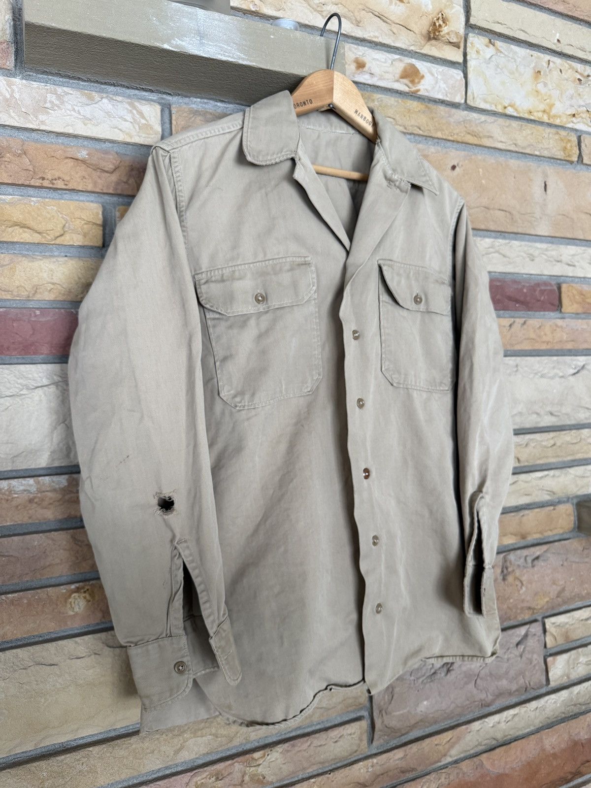 Vintage Vintage 50s US Army Military Button Up Khaki Shirt Size US L / EU 52-54 / 3 - 2 Thumbnail