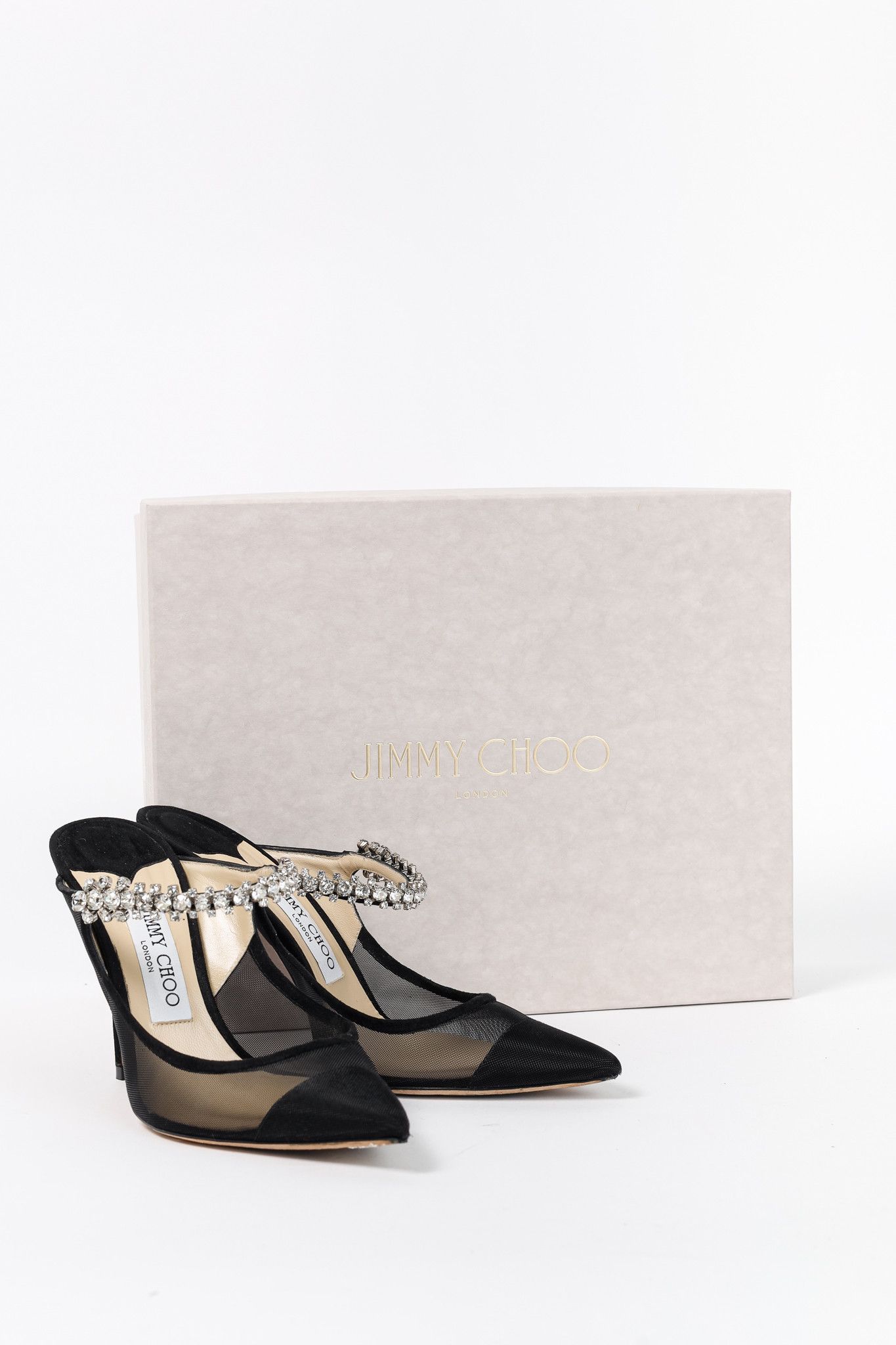 Jimmy Choo Jimmy Choo Bing 100 Mesh & Suede Crystal-Embellished Mules Size US 8 / IT 38 - 10 Thumbnail