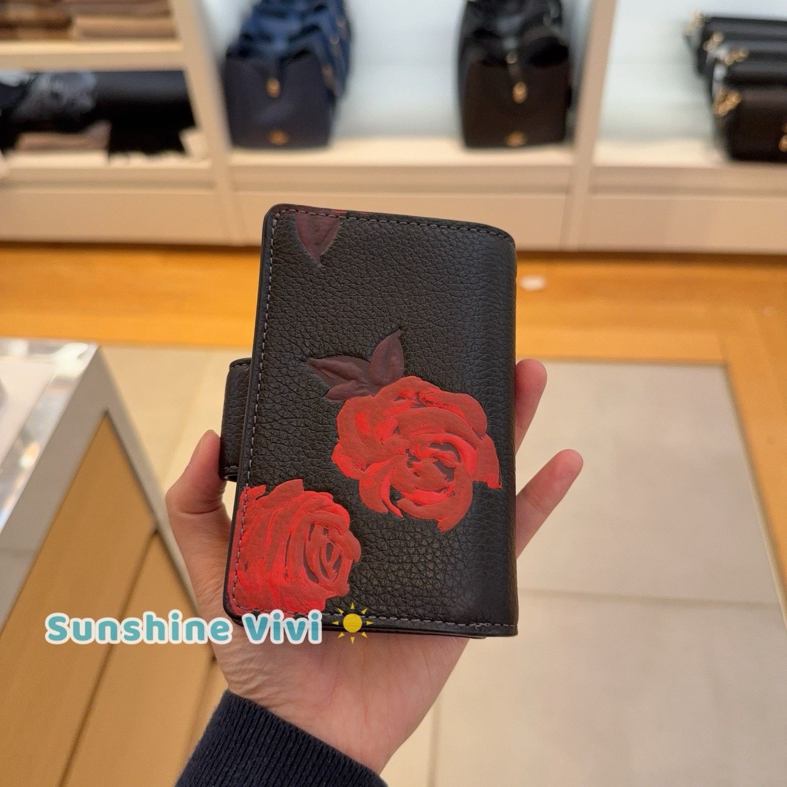 Coach NWT Coach Medium Corner Zip Wallet Floral CCL63 Black/Red Size ONE SIZE - 3 Thumbnail