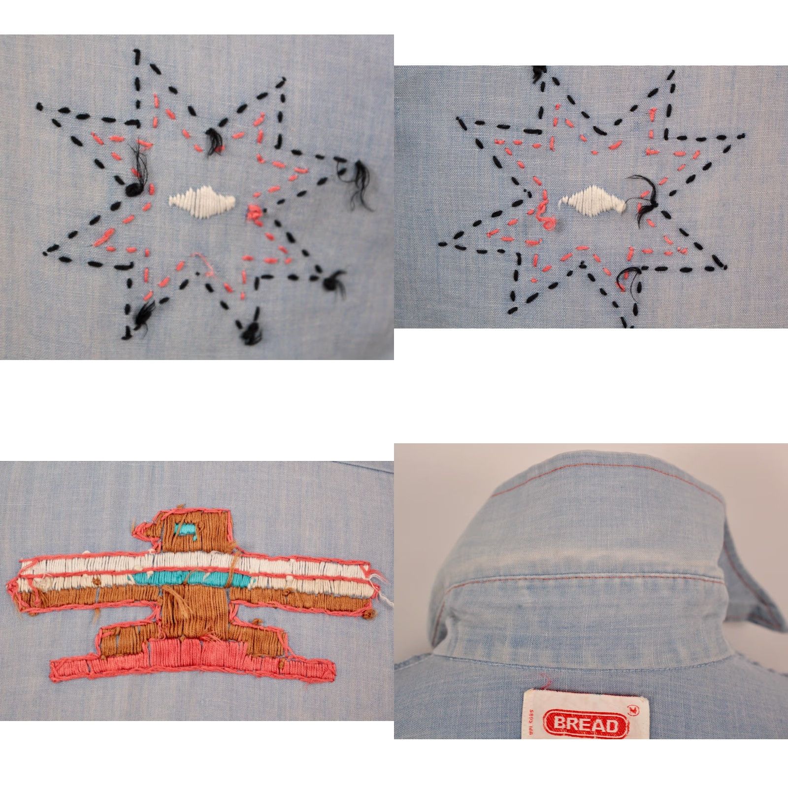 Vintage VINTAGE Men's VTG 70s Blue Embroidered Thunderbird Chambray Work Shirt M 1970s Mens Size US M / EU 48-50 / 2 - 9 Thumbnail