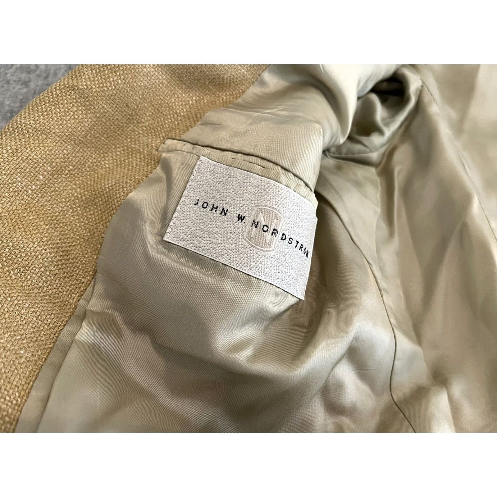Nordstrom John W Nordstrom E. Thomas Blazer Jacket Sport Coat Mens 44L Beige Silk Wool Two Button Long Pattern Solid Size 44R - 3 Thumbnail