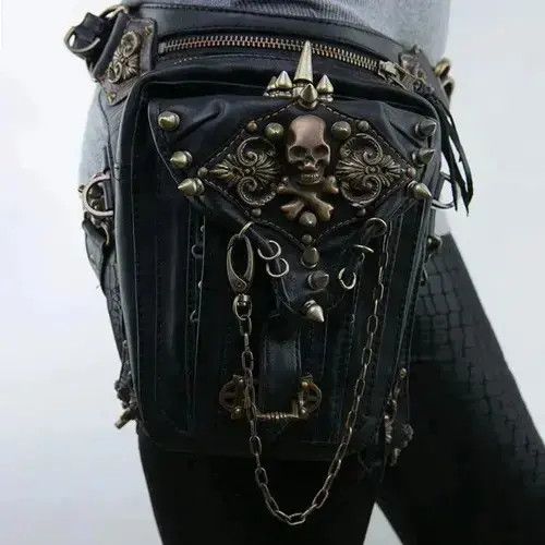 Leather Crossbody Shoulder / Drop Leg Leather Punk Rock Bag Size ONE SIZE - 3 Thumbnail
