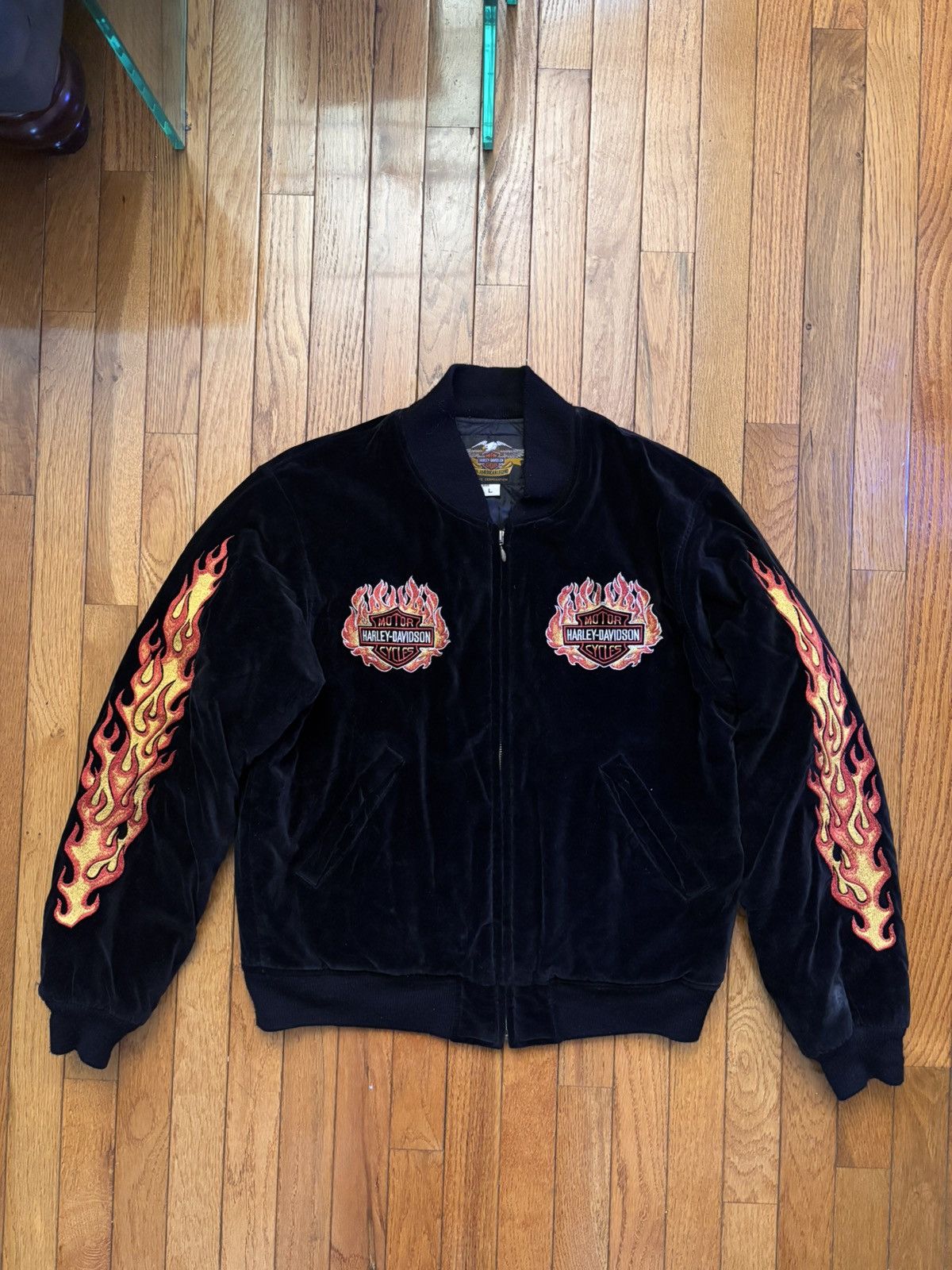 Harley Davidson Harley-Davidson "Chrome Sweet Chrome" Velour Bomber Jacket Size US L / EU 52-54 / 3 - 2 Thumbnail