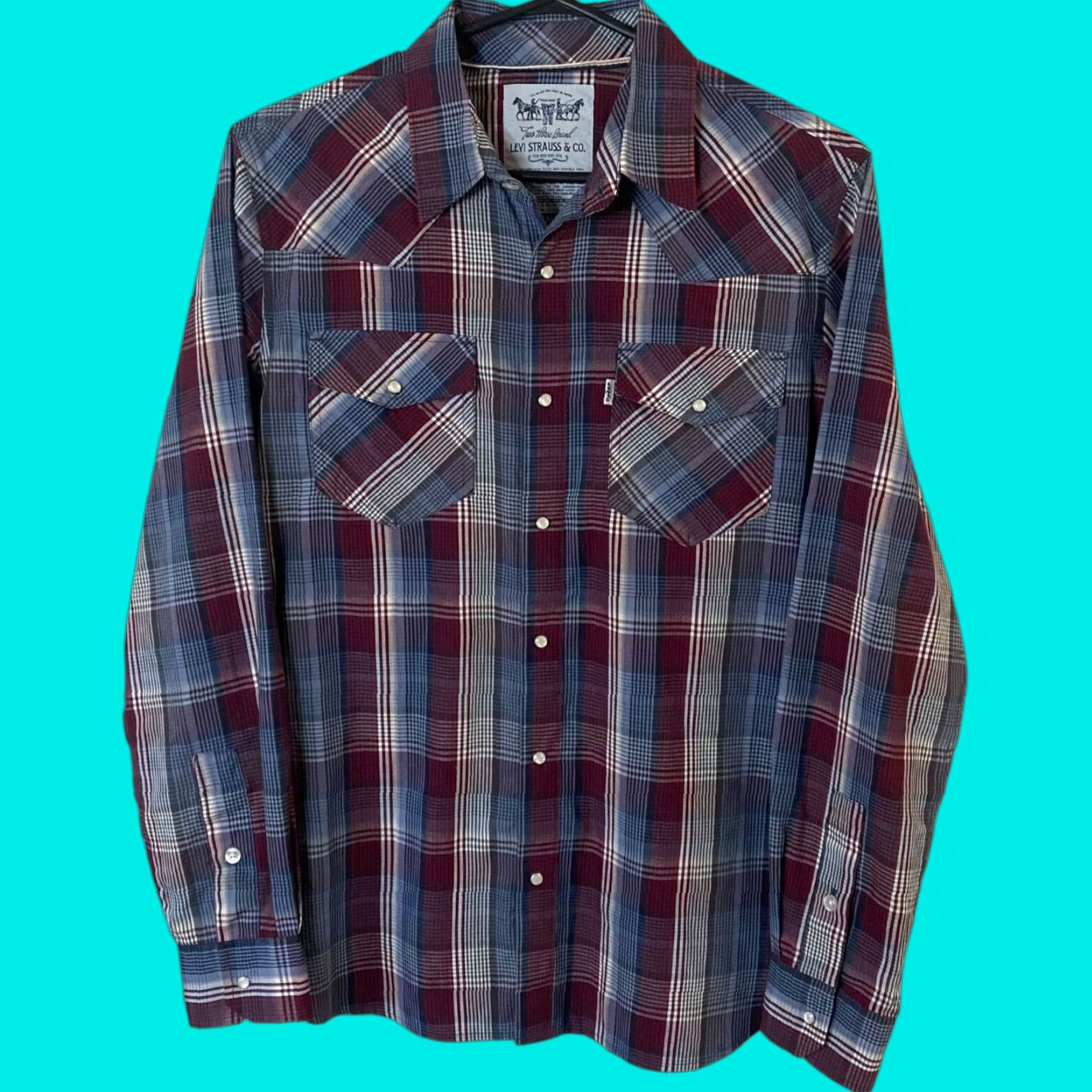 Levi's Levi's Western Pearl-Snap Plaid Shirt Red/Blue Men's Small Button-Up Long-Sleeve Size US S / EU 44-46 / 1 - 1 Thumbnail