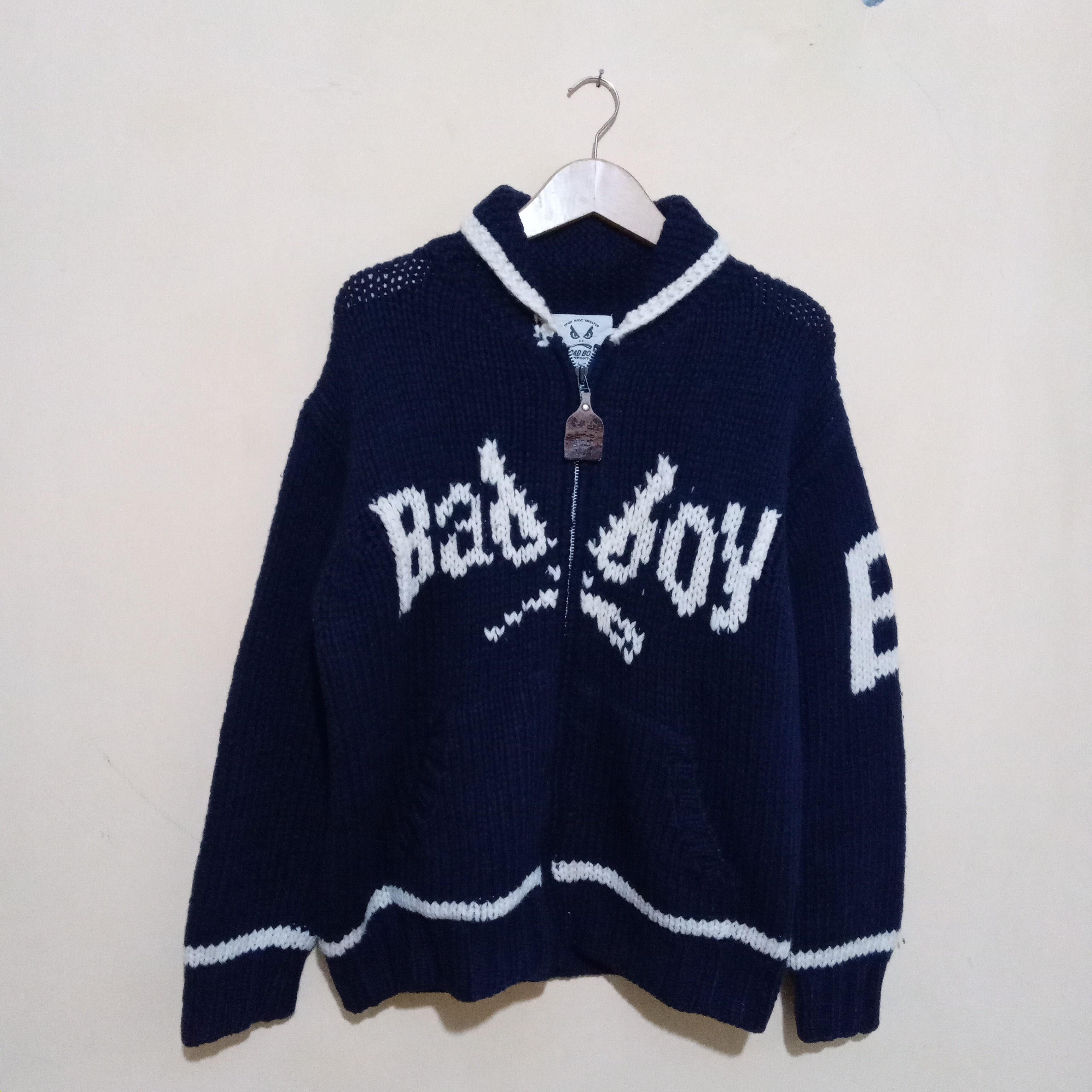 image of Vintage Badboy Wool Zip Knitwear in Navy, Men's (Size Large)