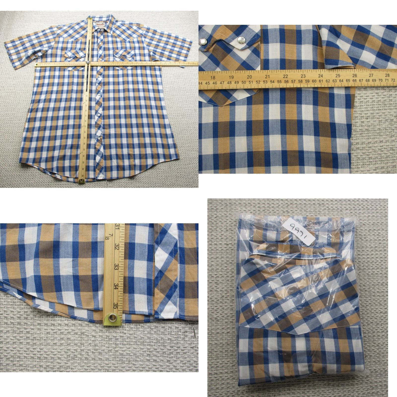 Vintage VINTAGE Stagecoach Western Wear Shirt Mens XLT Blue Tan Plaid Pearl Snap Tall Man Cowboy Shirt Size US XL / EU 56 / 4 - 8 Thumbnail