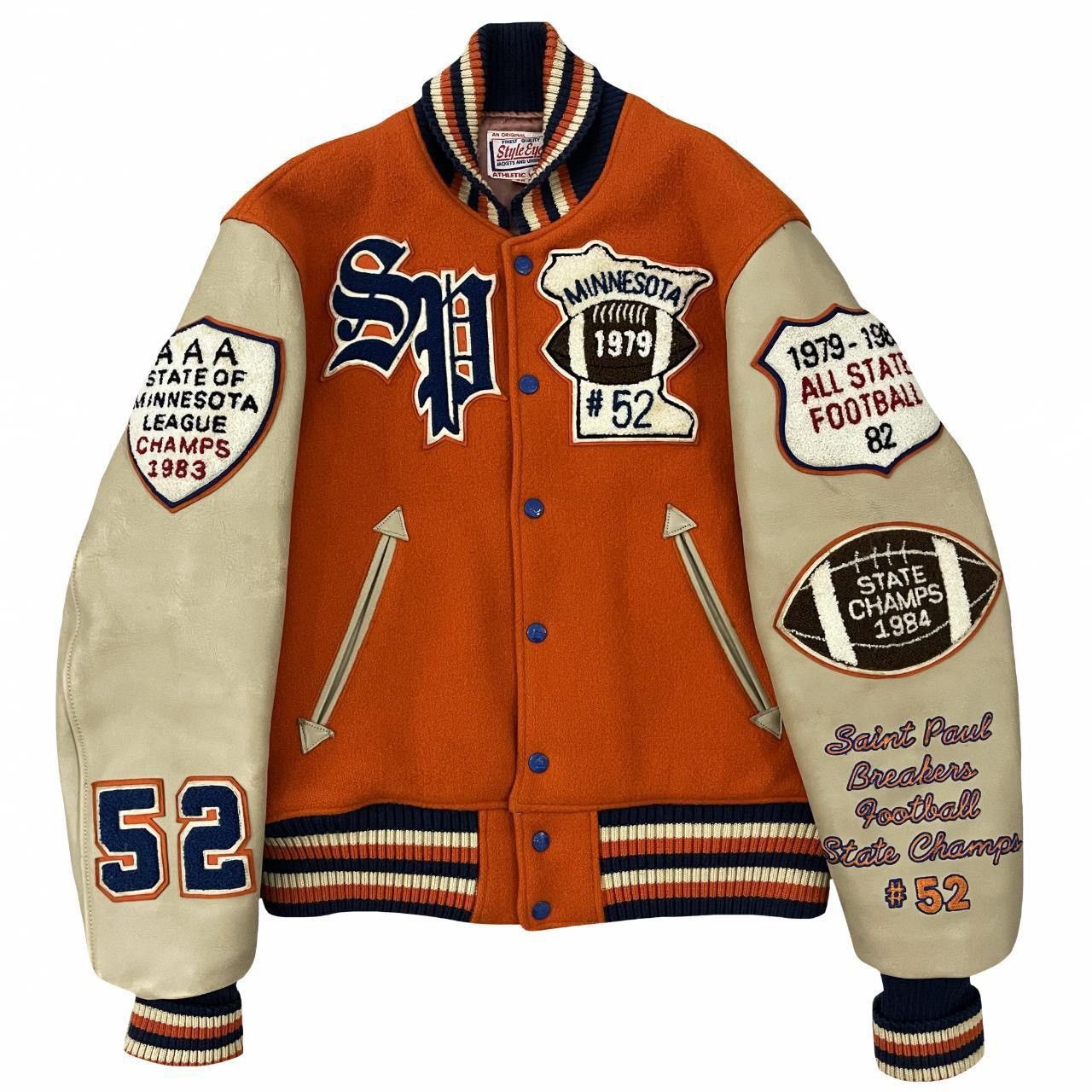 image of Whitesville Style Eyes Varsity Jacket in Orange, Men's (Size Medium)